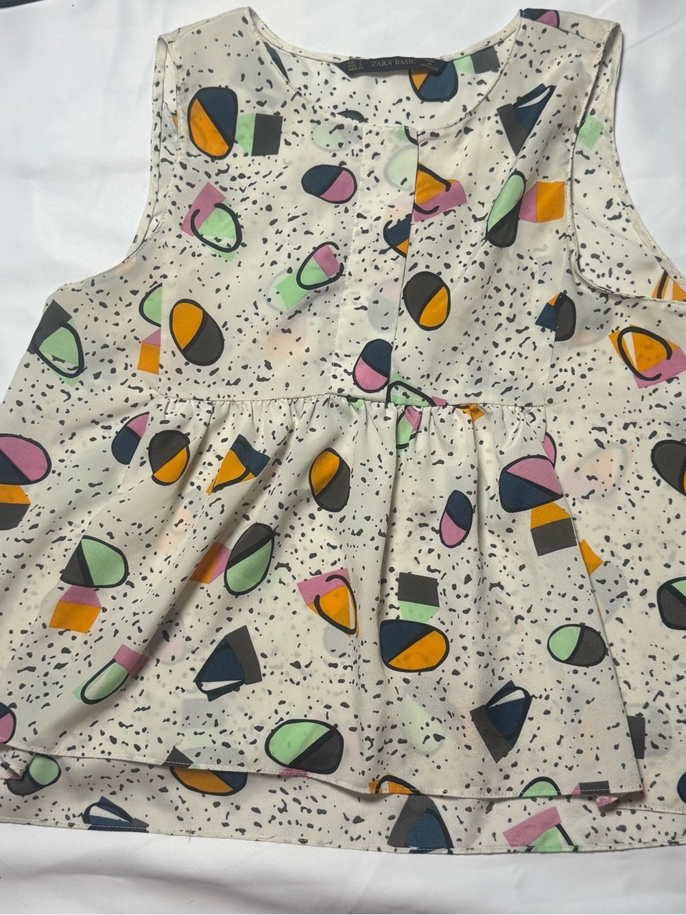 Zara Kids Cream Peplum Tank with Multicolor Geometric Print